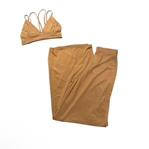 Boohoo Tan/Champagne/Gold Wide Leg Pants & Bralette Set size 10UK 6US or S